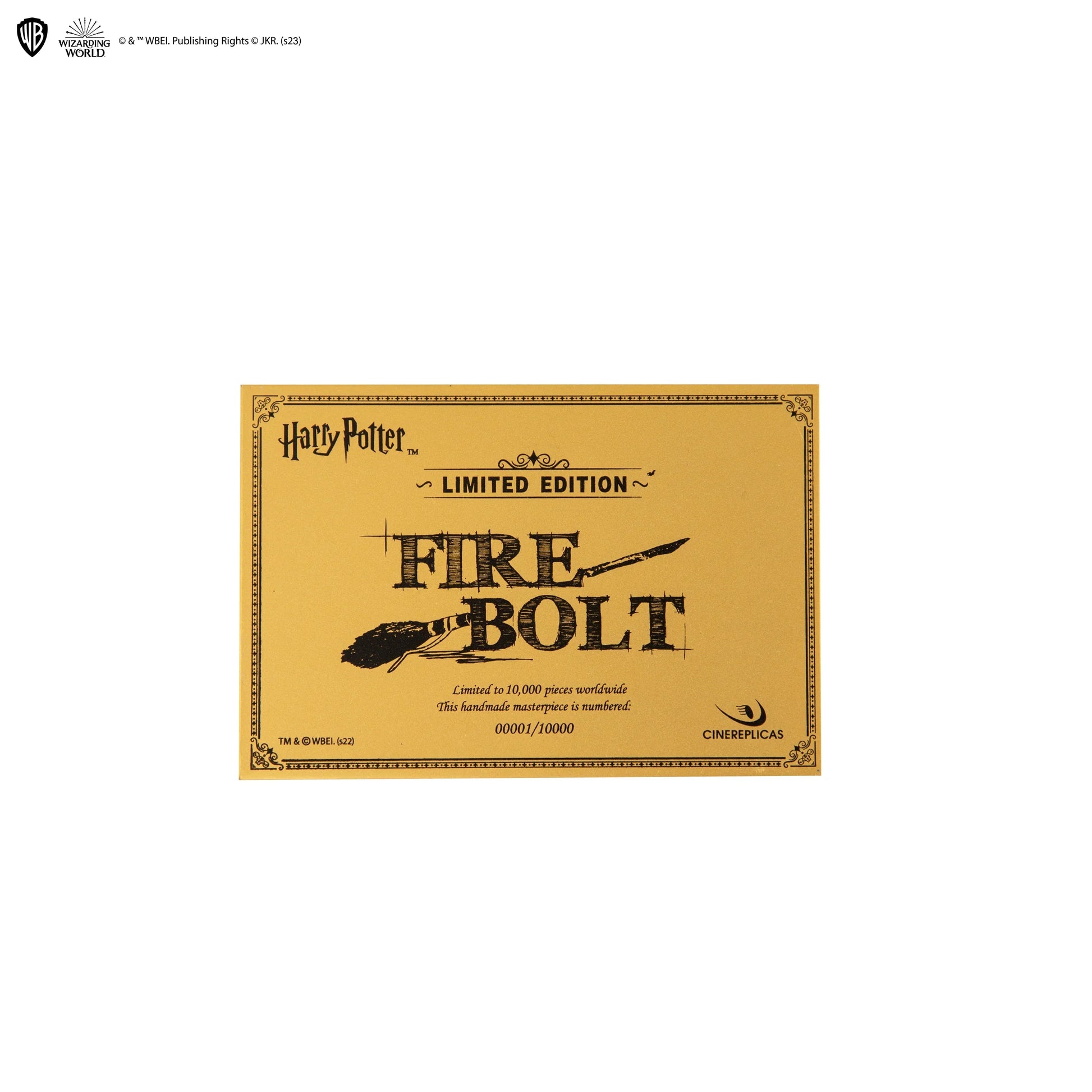 Limited edition 'Firebolt' packaging from Harry Potter series on a beige background
