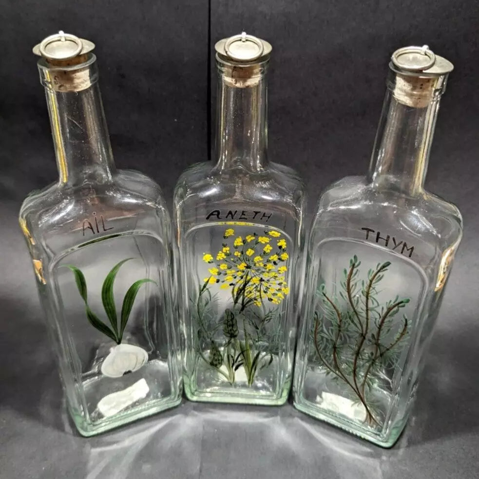 Rare French Hand Painted Olive Oil Bottle Set with Cork Stoppers | New, Used and More