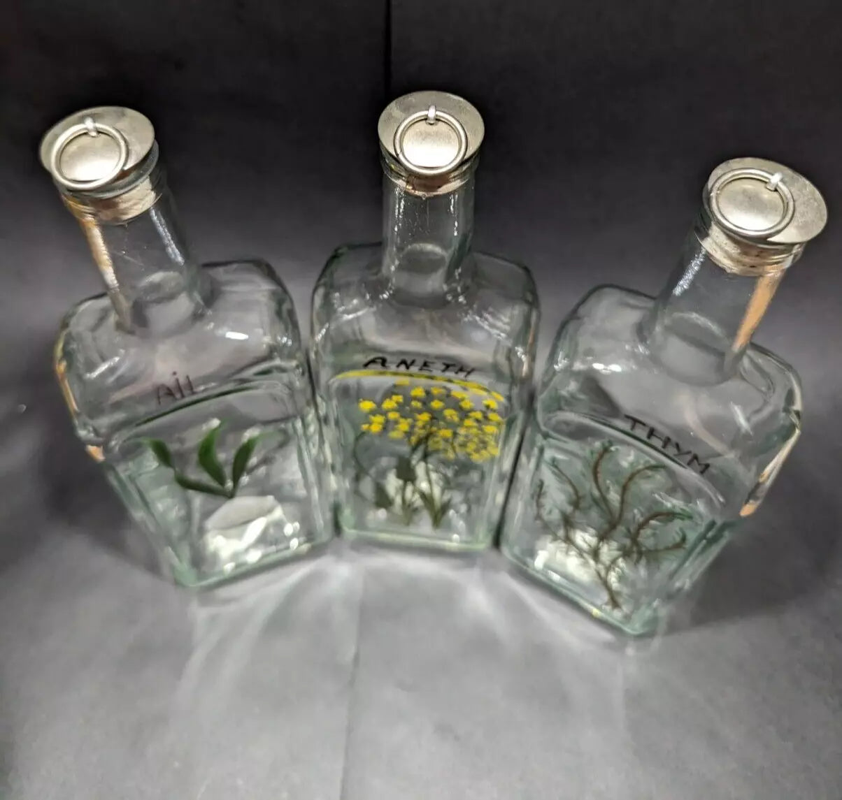 Rare French Hand Painted Olive Oil Bottle Set with Cork Stoppers | New, Used and More