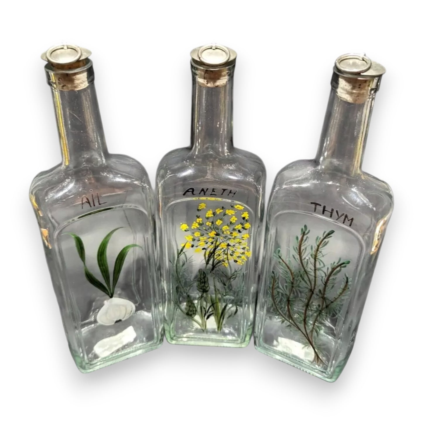 Rare French Hand Painted Olive Oil Bottle Set with Cork Stoppers | New, Used and More