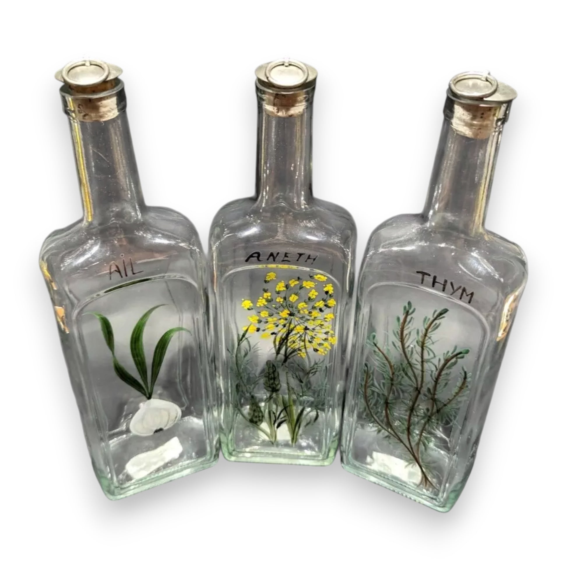 Rare French Hand Painted Olive Oil Bottle Set with Cork Stoppers | New, Used and More