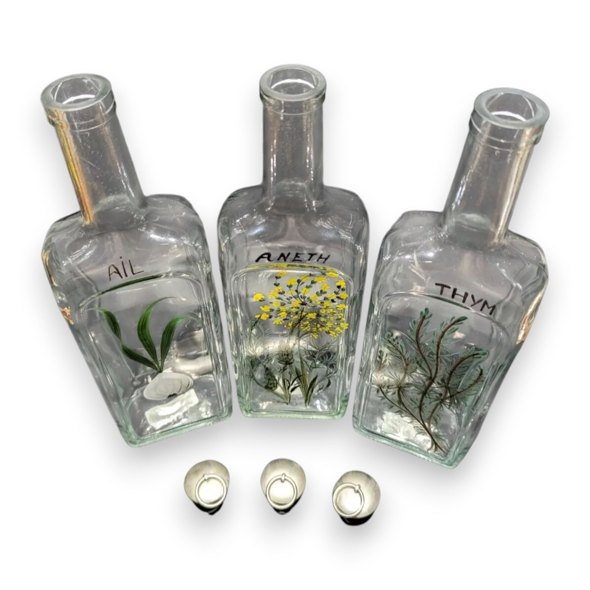 Rare French Hand Painted Olive Oil Bottle Set with Cork Stoppers | New, Used and More