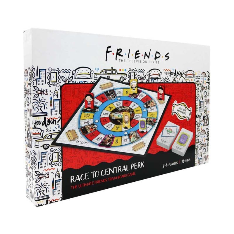 Board game box for 'Friends' themed race game on a white background