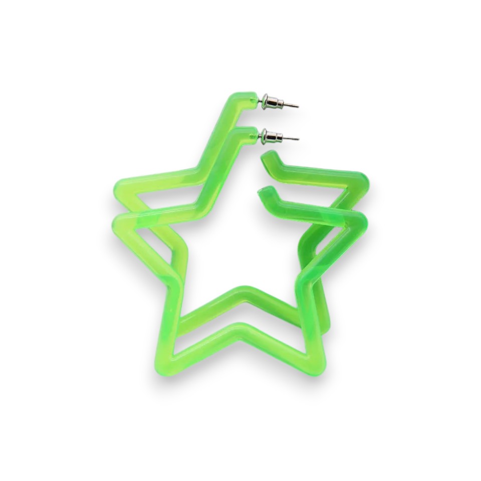 Amnesia Jewellery | Green Neon Star Hoop Fashion Earrings