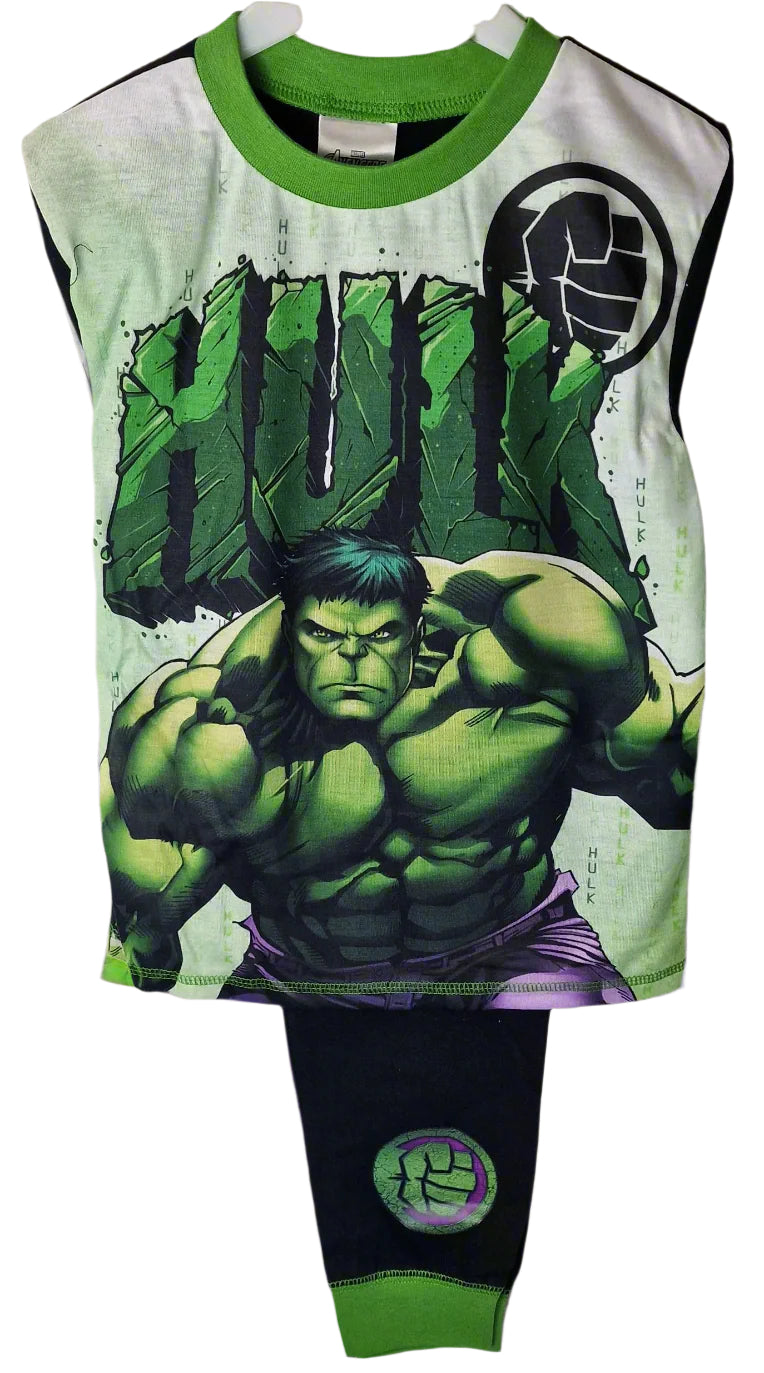 Children's outfit with Hulk graphic on a white background