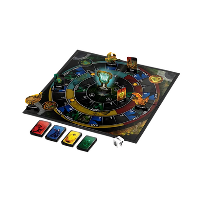 Board game with colorful components on a white background