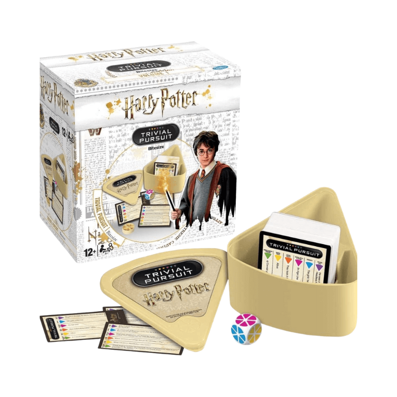 Harry Potter Trivial Pursuit game set with packaging on a white background