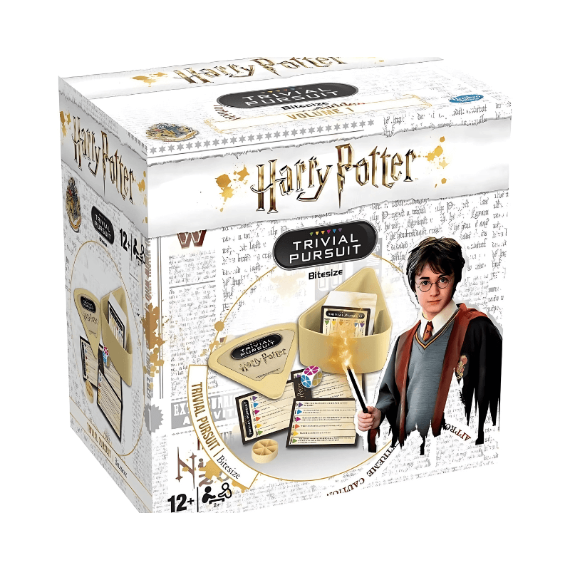 Harry Potter Trivial Pursuit game box with character illustration on a white background