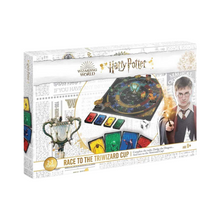 Harry Potter-themed board game packaging with characters and game pieces.