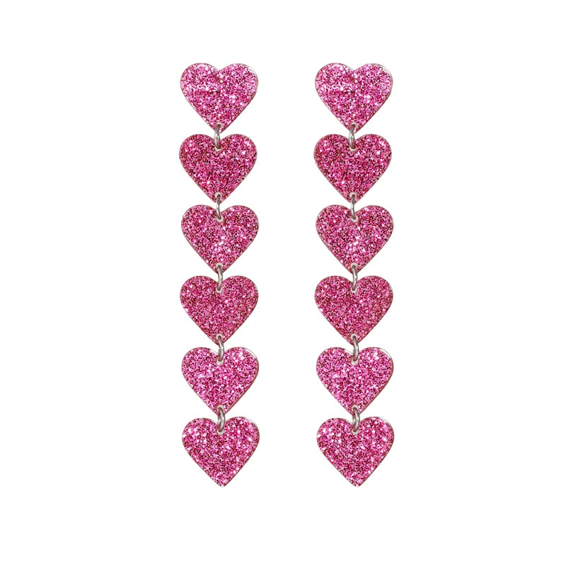 Amnesia Jewellery | Hot Pink Glitter Drop Heart Fashion Earrings