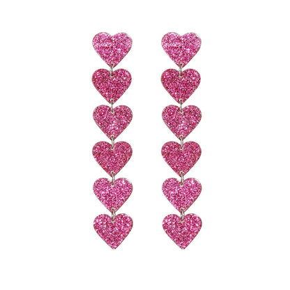 Amnesia Jewellery | Hot Pink Glitter Drop Heart Fashion Earrings