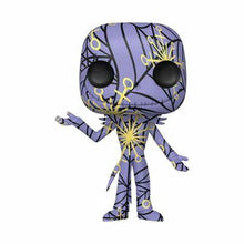 Purple and yellow skeleton figurine Jack Skellington on a white background