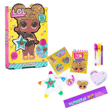 L.O.L. Surprise! stationery set with packaging and accessories on a white background