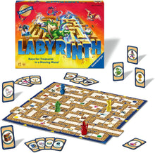 Board game set with 'Labyrinth' packaging and pieces on a white background