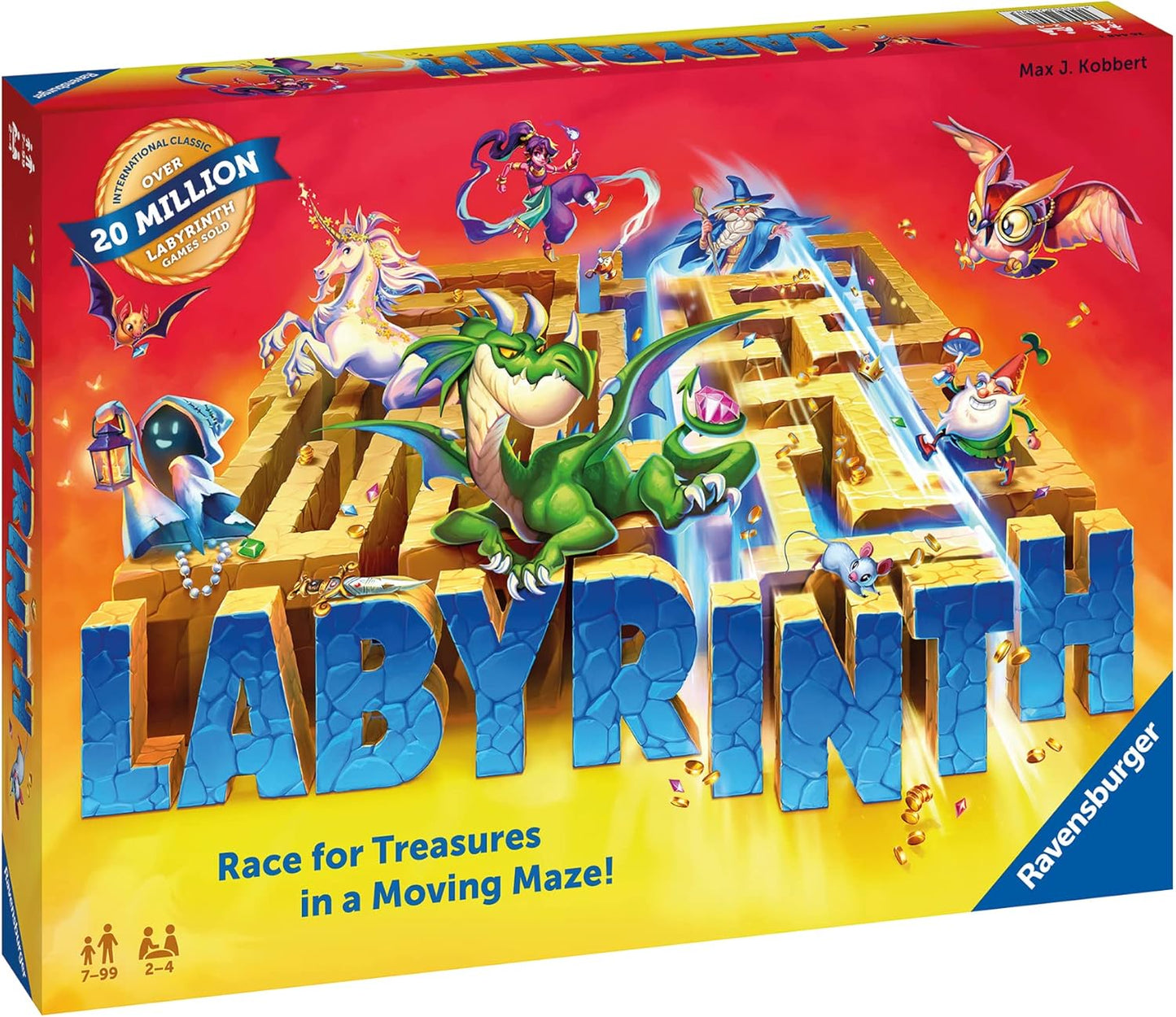 Board game box for 'The Labyrinth' with colorful graphics and text.