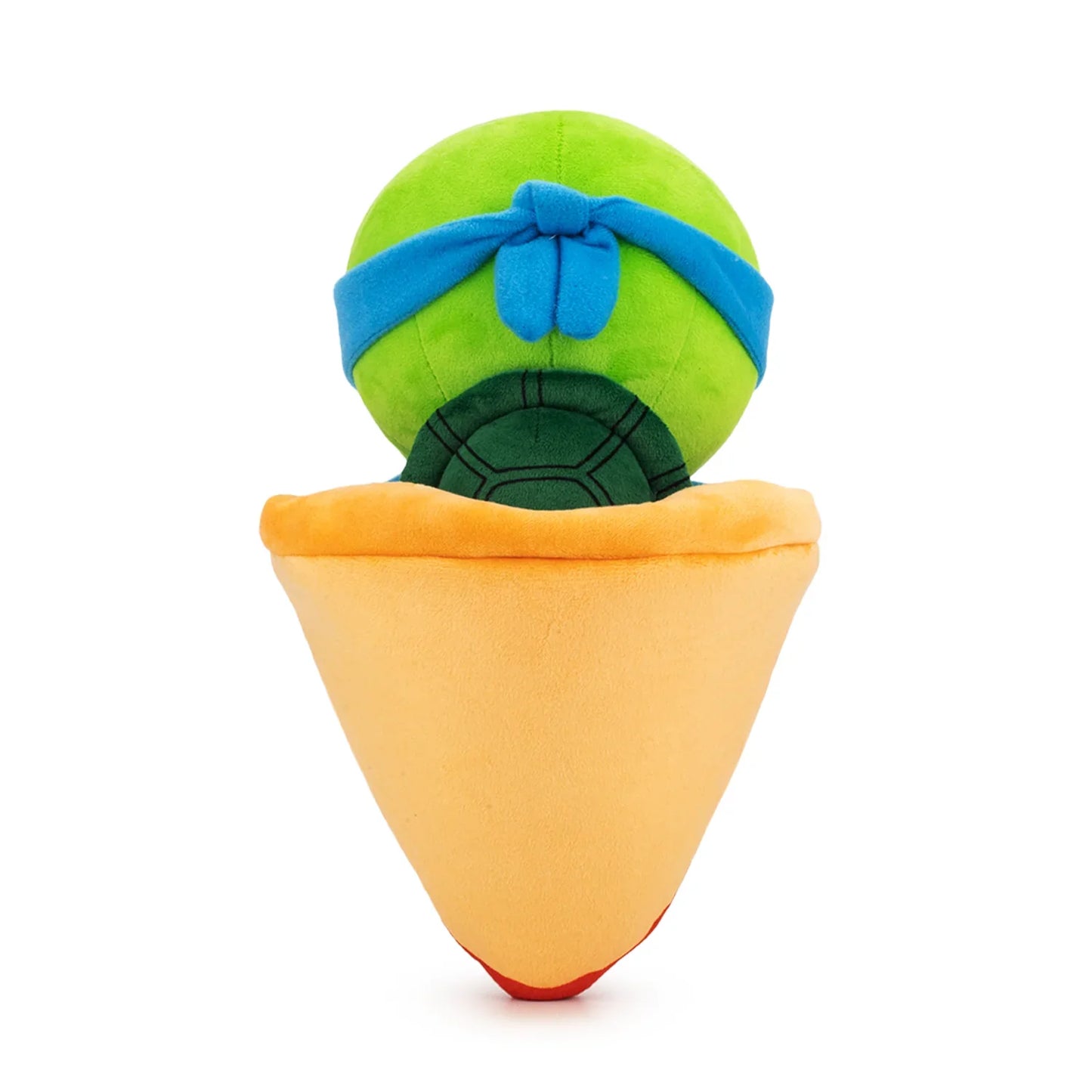 TMNT Plush toy resembling a turtle with a blue shell inside an orange cone on a white background