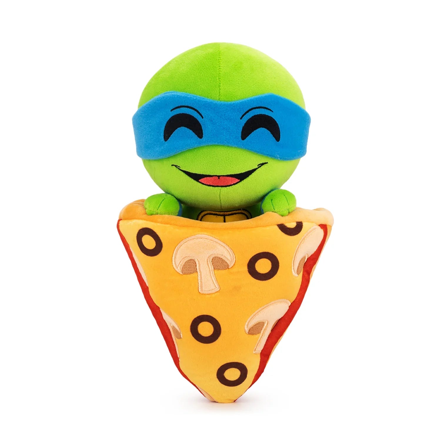 TMNT Plush toy turtle with blue mask on a pizza slice