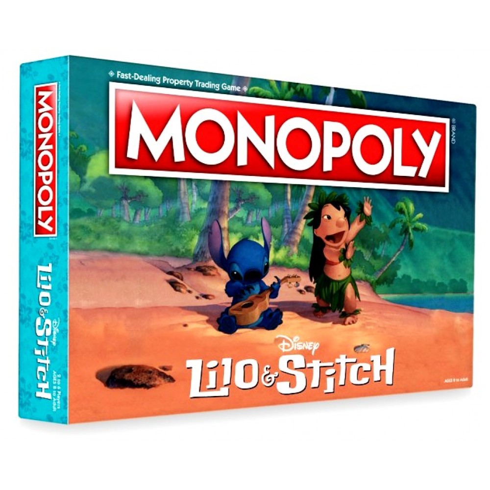 Monopoly Lilo & Stitch board game box with cartoon characters on a beach