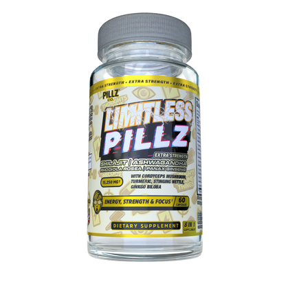 LimitlessPillz™ – 8-in-1 Shilajit Complex with Ashwagandha, Panax Ginseng, Rhodiola, Turmeric, Ginkgo, Nettle & Cordyceps Mushrooms