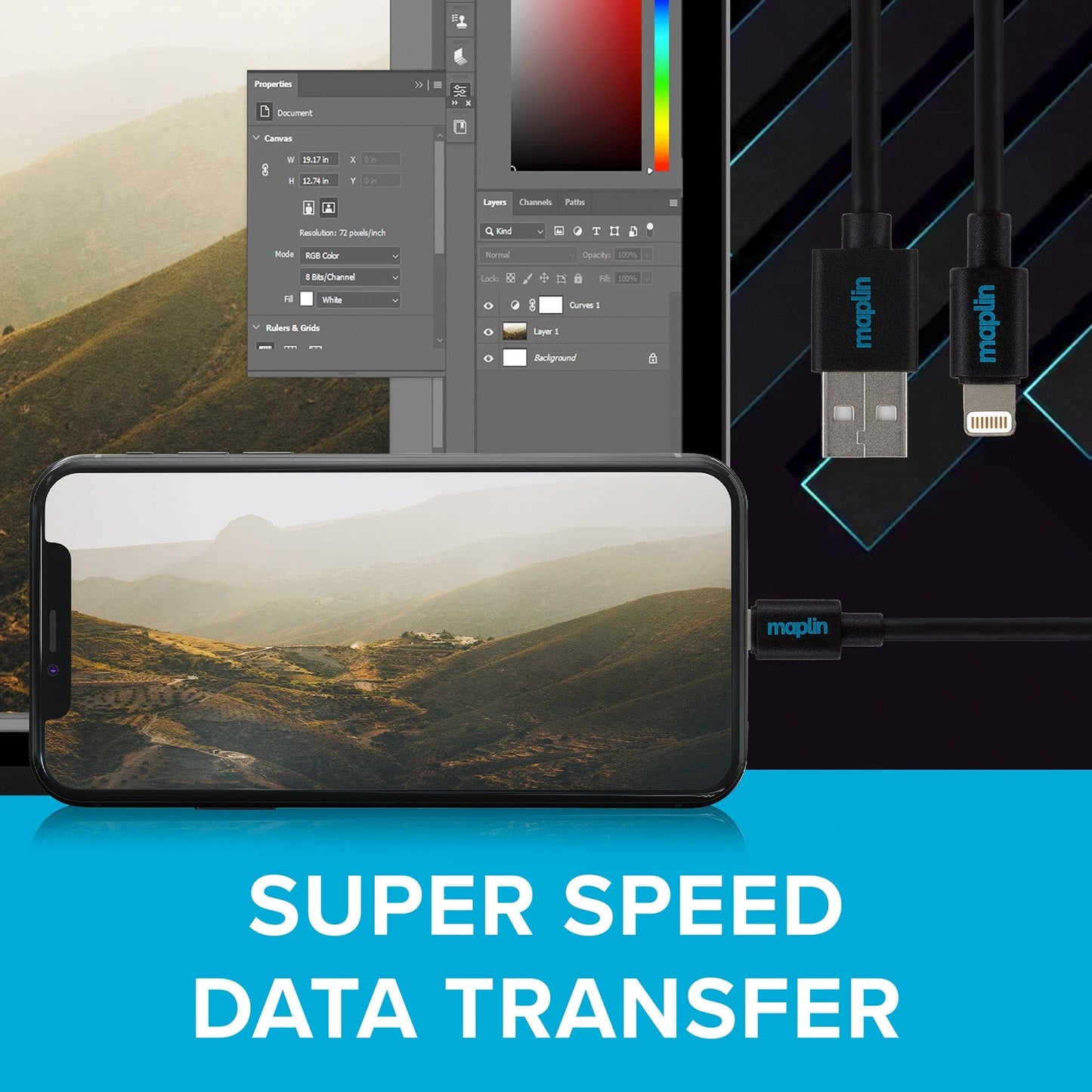 Maplin Lightning to USB-A Cable - Black, 0.5m