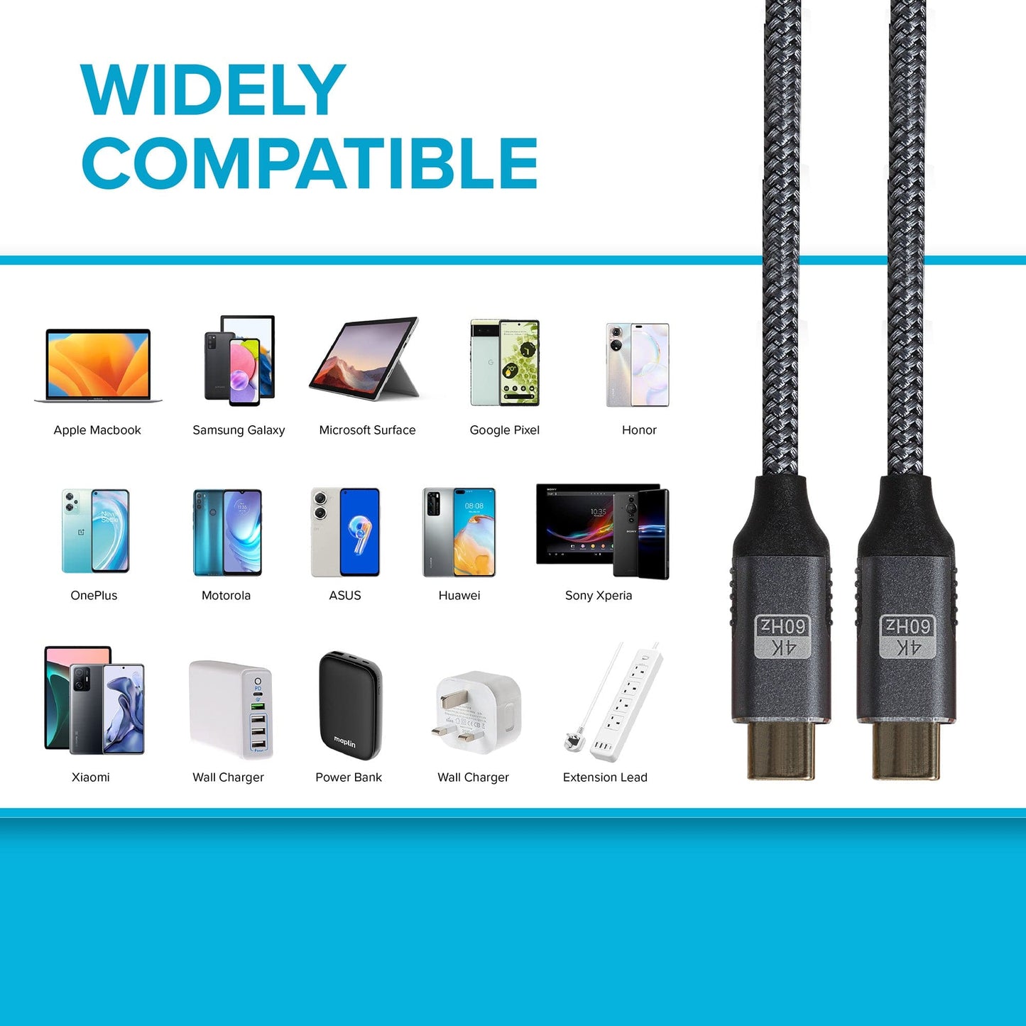 Pro USB-C to USB-C Gen2 100W 20Gbps Power Delivery Super Speed Data Transfer & Charging Braided Cable - Silver, 3m