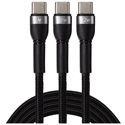 USB-C to 2-in-1 Multi-Charging USB-C 65W & USB-C 12W Braided Cable - Black