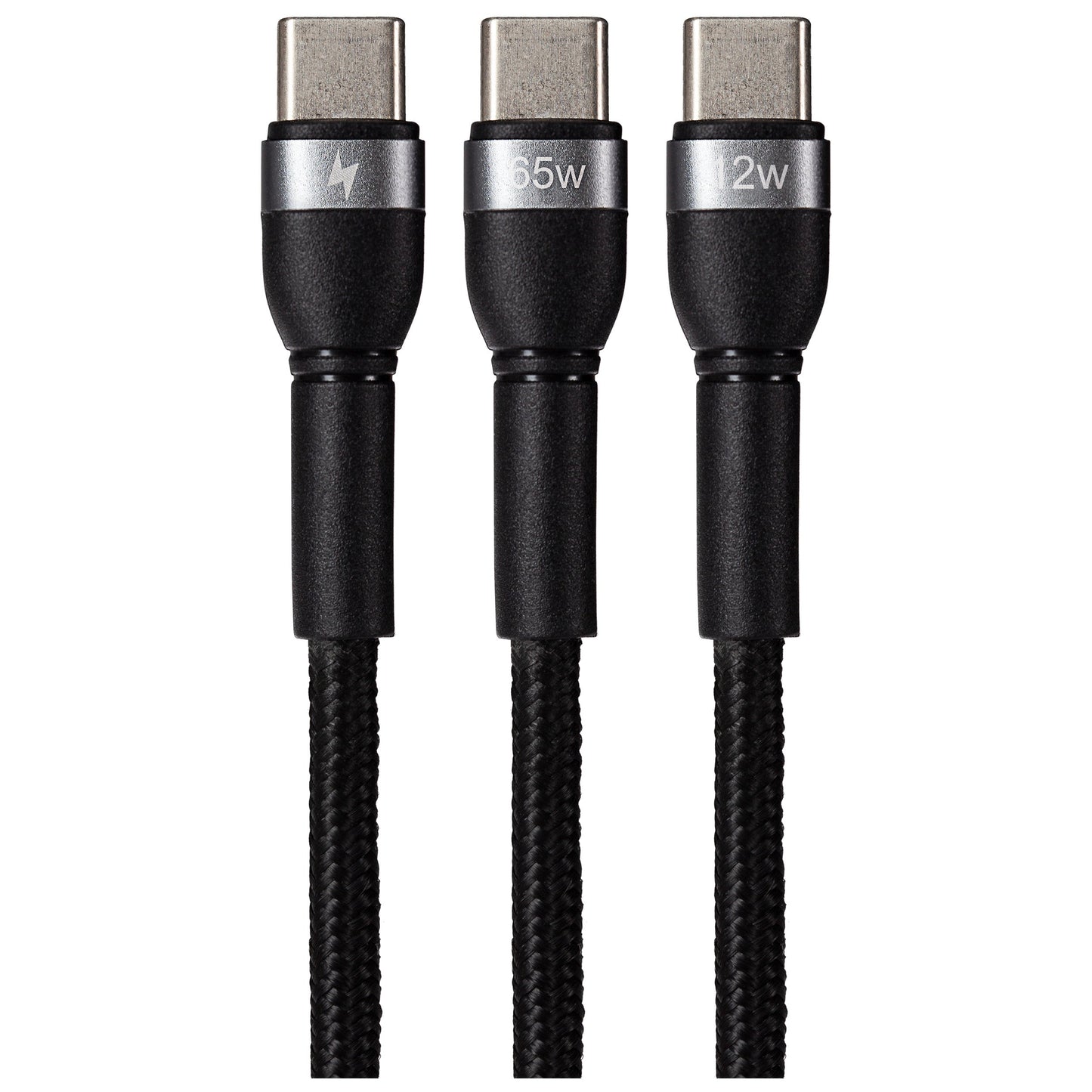 USB-C to 2-in-1 Multi-Charging USB-C 65W & USB-C 12W Braided Cable - Black