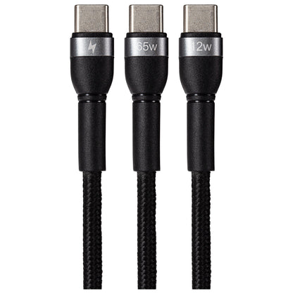 USB-C to 2-in-1 Multi-Charging USB-C 65W & USB-C 12W Braided Cable - Black