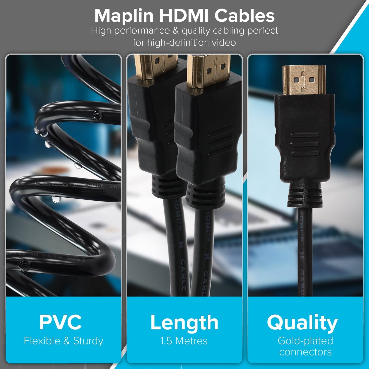 Maplin HDMI to HDMI 4K Ultra HD Cable - Black, 1.5m