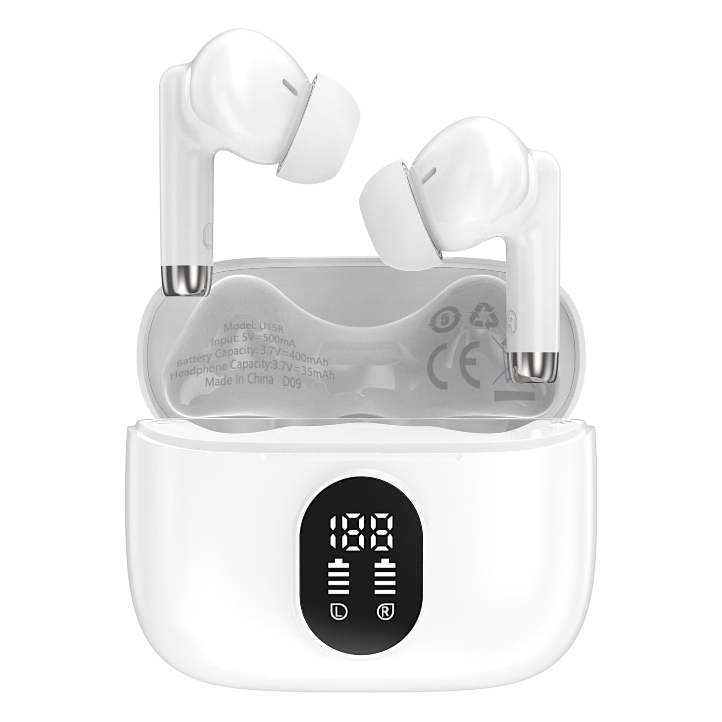 Wireless Bluetooth V5.4 Soft Fit Earbuds with USB-C Charging Case - White