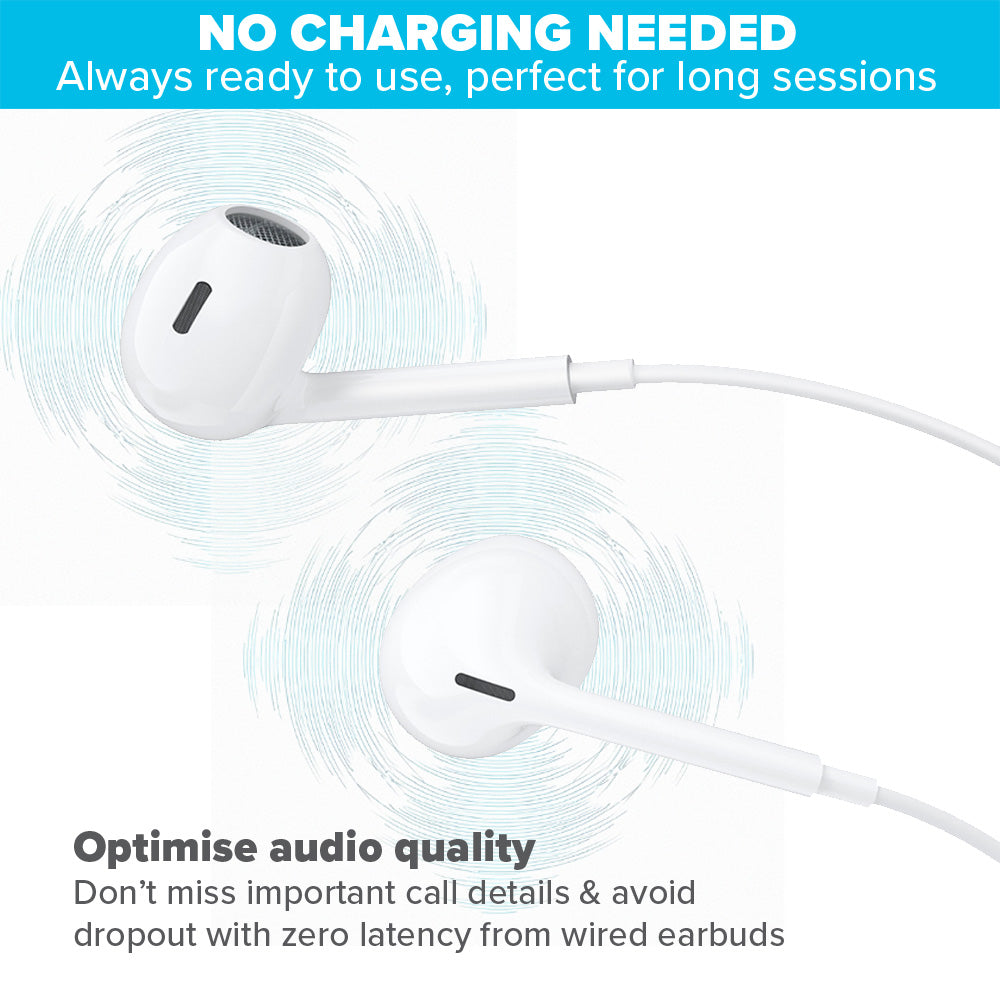 Wired Lightning Earbuds with Hands Free Calling & Volume Button - White