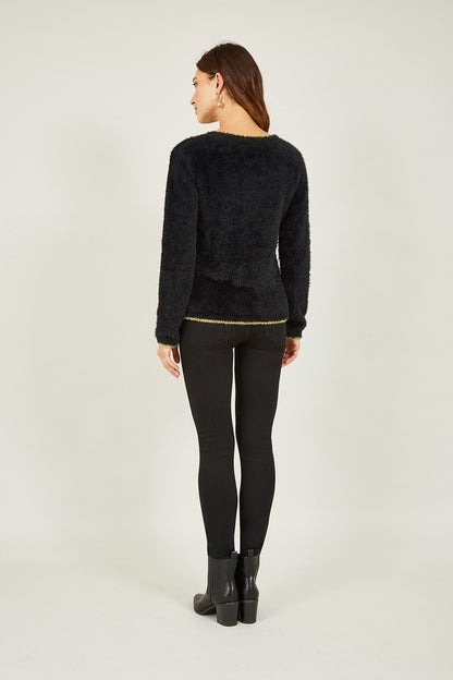 Black Fluffy Star Christmas Jumper