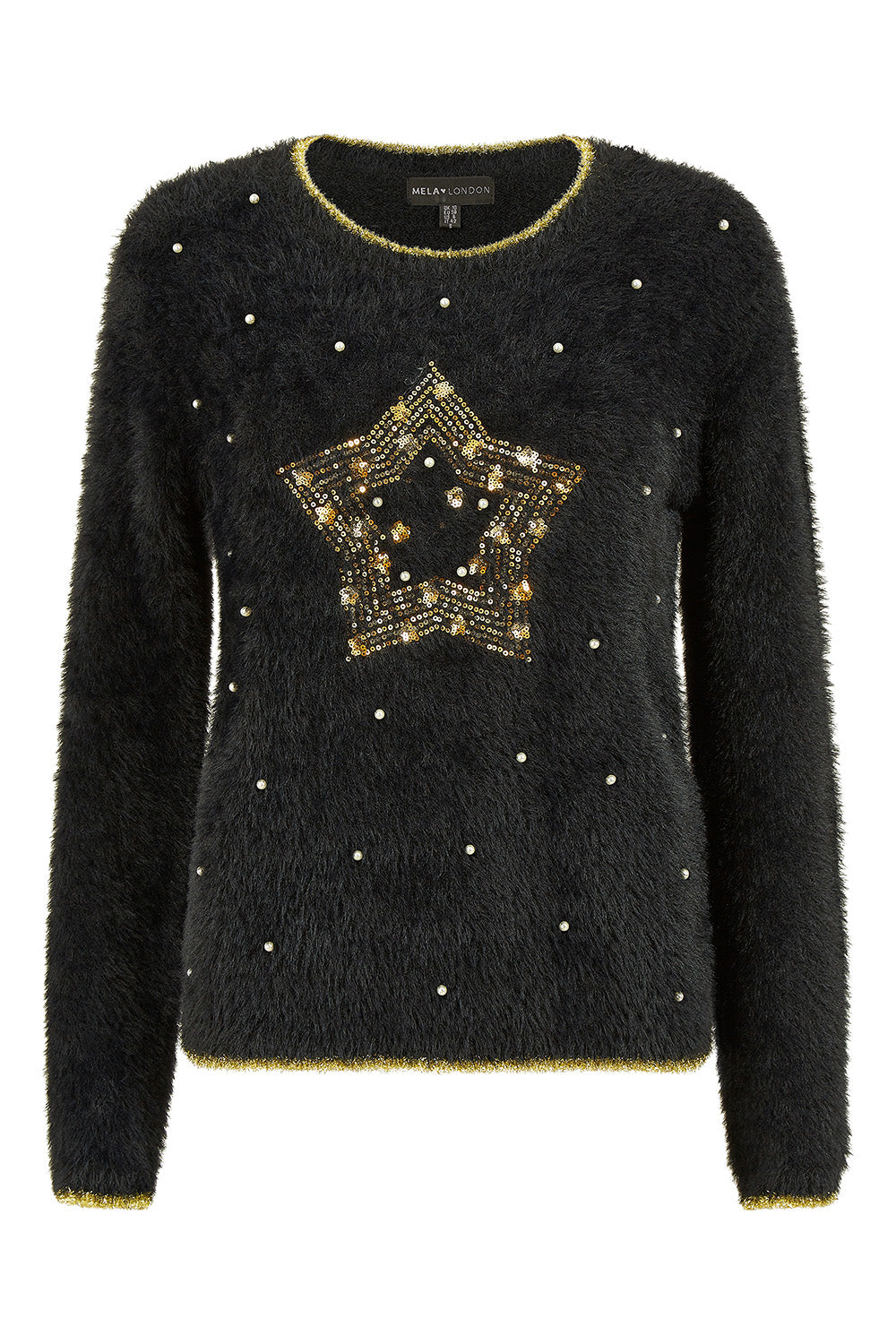 Black Fluffy Star Christmas Jumper