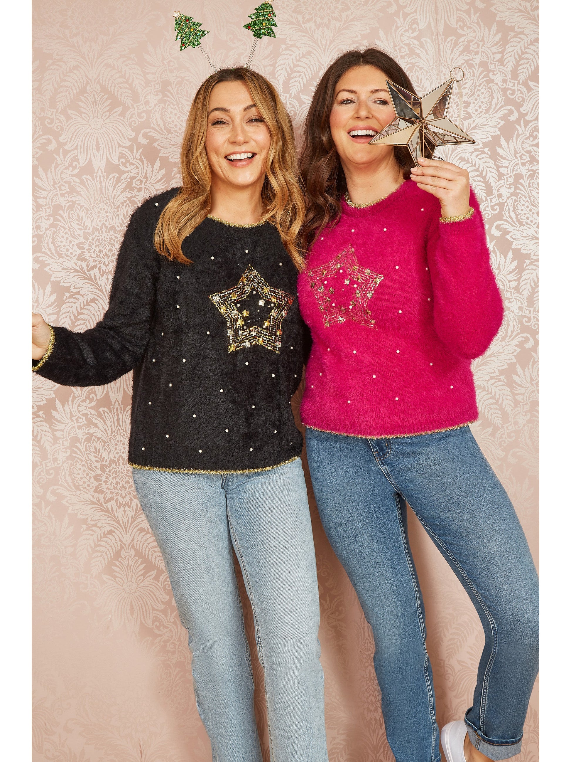 Black Fluffy Star Christmas Jumper