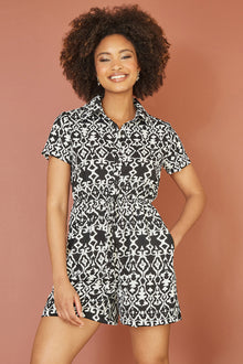 Black Abstract Print Playsuit