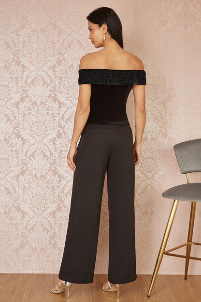 Black Sparkle Black Velvet Bow Bardot Top