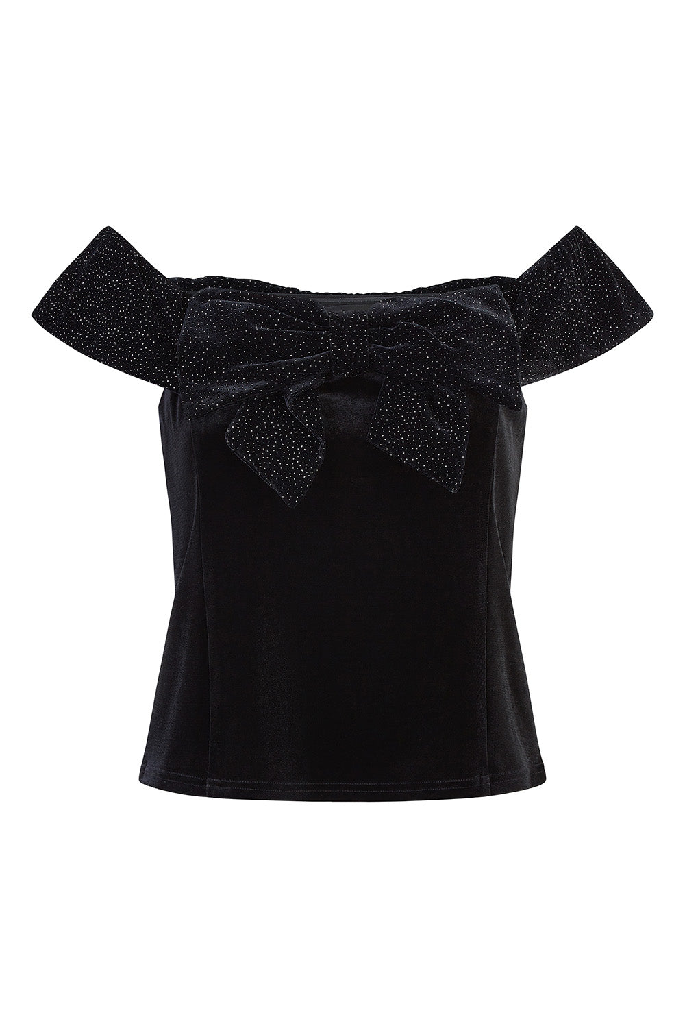 Black Sparkle Black Velvet Bow Bardot Top