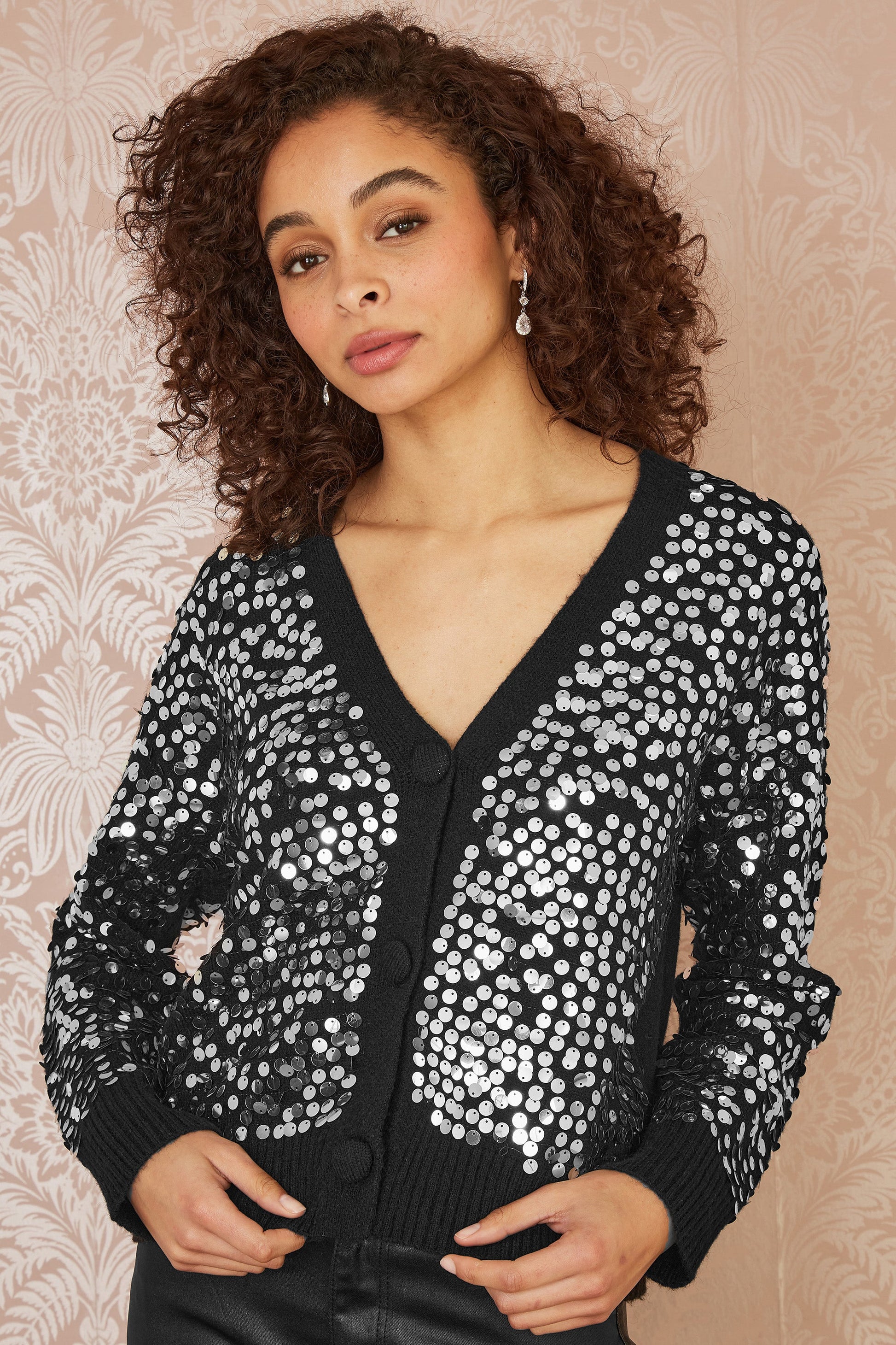 Black Sequin Knitted Cardigan