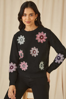 Black Sequin Flower Jumper