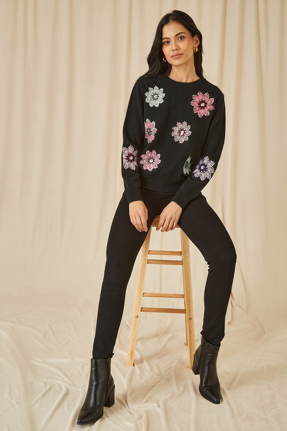 Black Sequin Flower Jumper