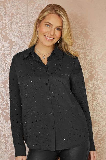 Black All Over Gem Long Sleeve Shirt