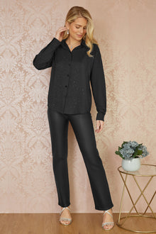 Black All Over Gem Long Sleeve Shirt