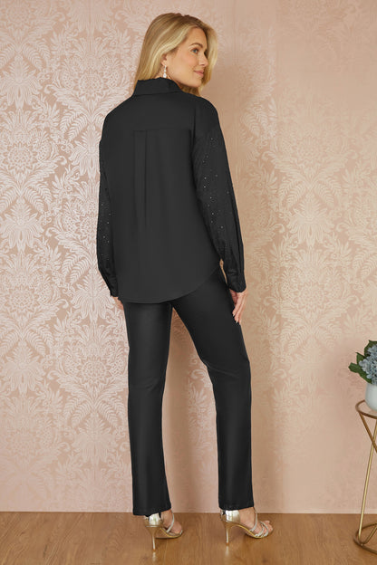 Black All Over Gem Long Sleeve Shirt