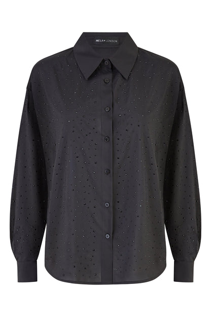 Black All Over Gem Long Sleeve Shirt