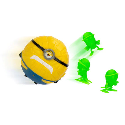 Toy ball with a face design and green figures on a white background