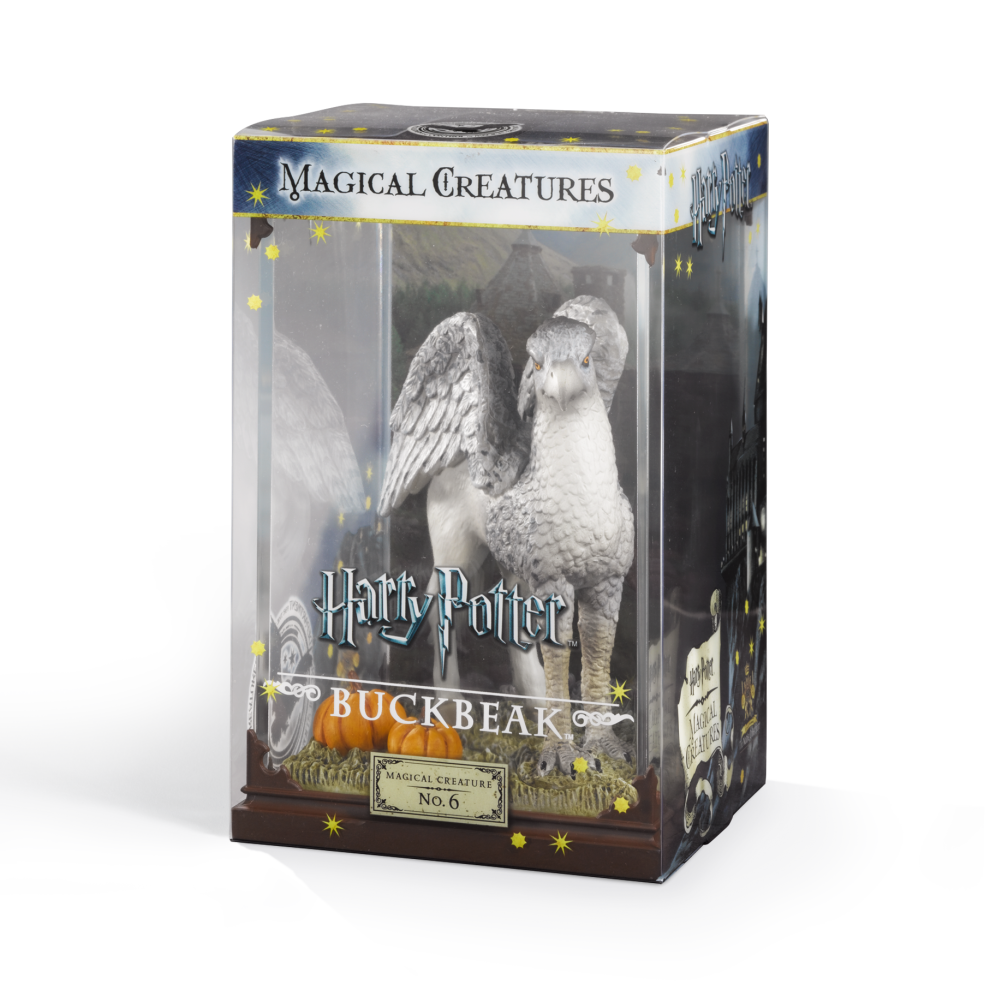 Boxed figurine of a magical creature Buckbeak from 'Harry Potter' series on a white background