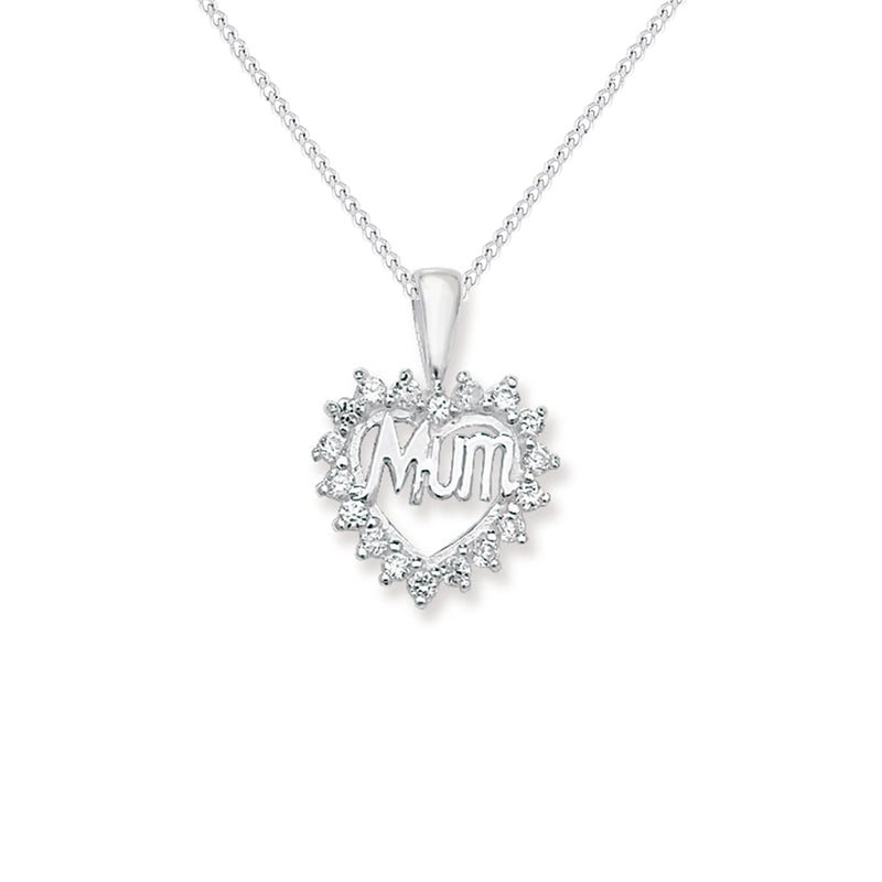 Mum Cubic Zirconia Heart Necklace