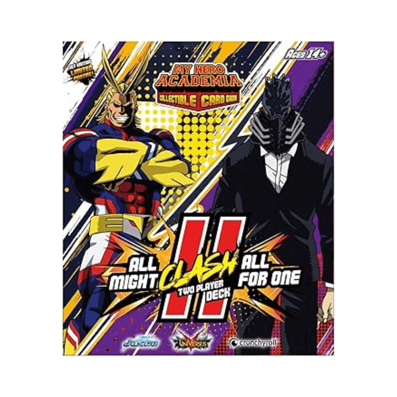 Card game box featuring characters from 'My Hero Academia' with colourful design