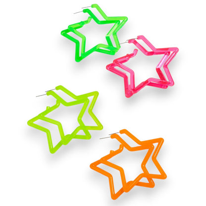Amnesia Jewellery | Neon Star Hoop Fashion Earrings