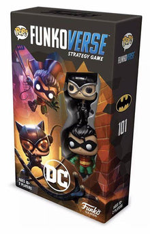 Funko Pop! Funkoverse Strategy Game packaging with superhero figures and DC logo.